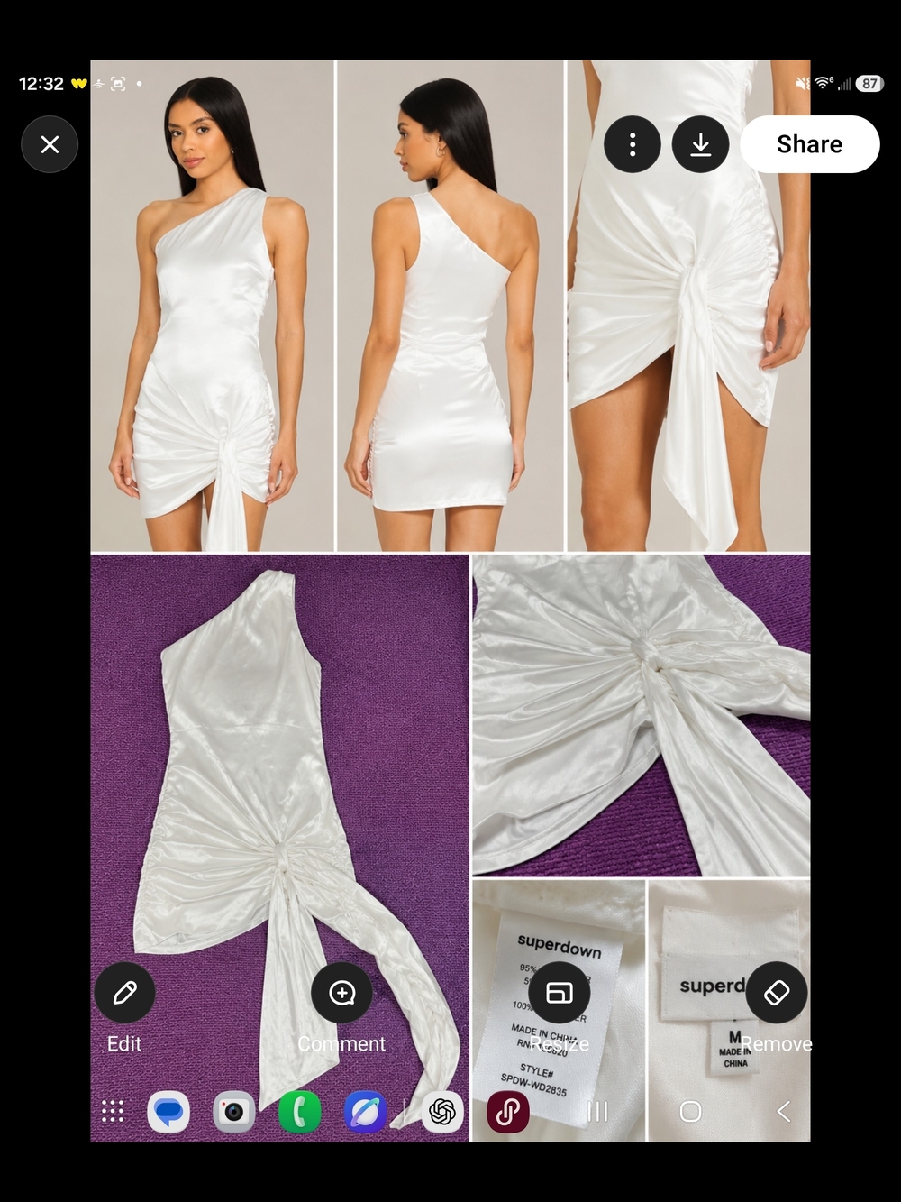 superdown White One-Shoulder Satin Twist Mini Dress